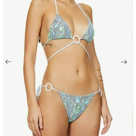 Revolve VDM Marley Reversible Ocean Swirl Blue Gingham Bikini Bottom XSmall - Picture 3 of 11